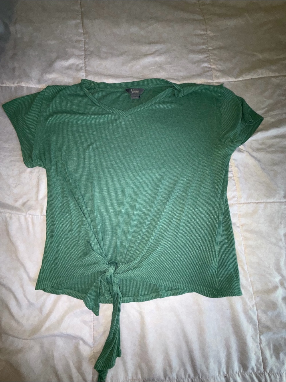 Green Tie-Front Short Sleeve Top -